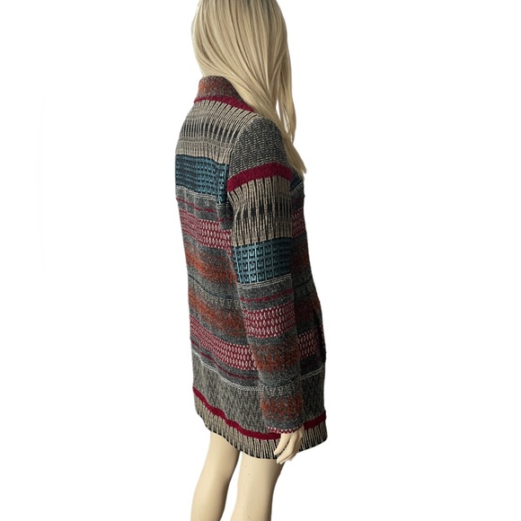 RIANI Aztec Print Long Jacket In Grey Burgundy & Turquoise - Picture 8 of 11